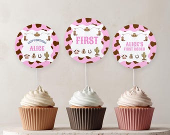 Editable Cowgirl First Rodeo Birthday Cupcake Toppers | Cowgirl First Rodeo Party Cake Toppers | Instant Digital Download 8538