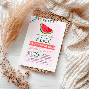 Watermelon Birthday Invitation, Editable Girl Birthday Invite, Watermelon Summer Birthday Invitation Template