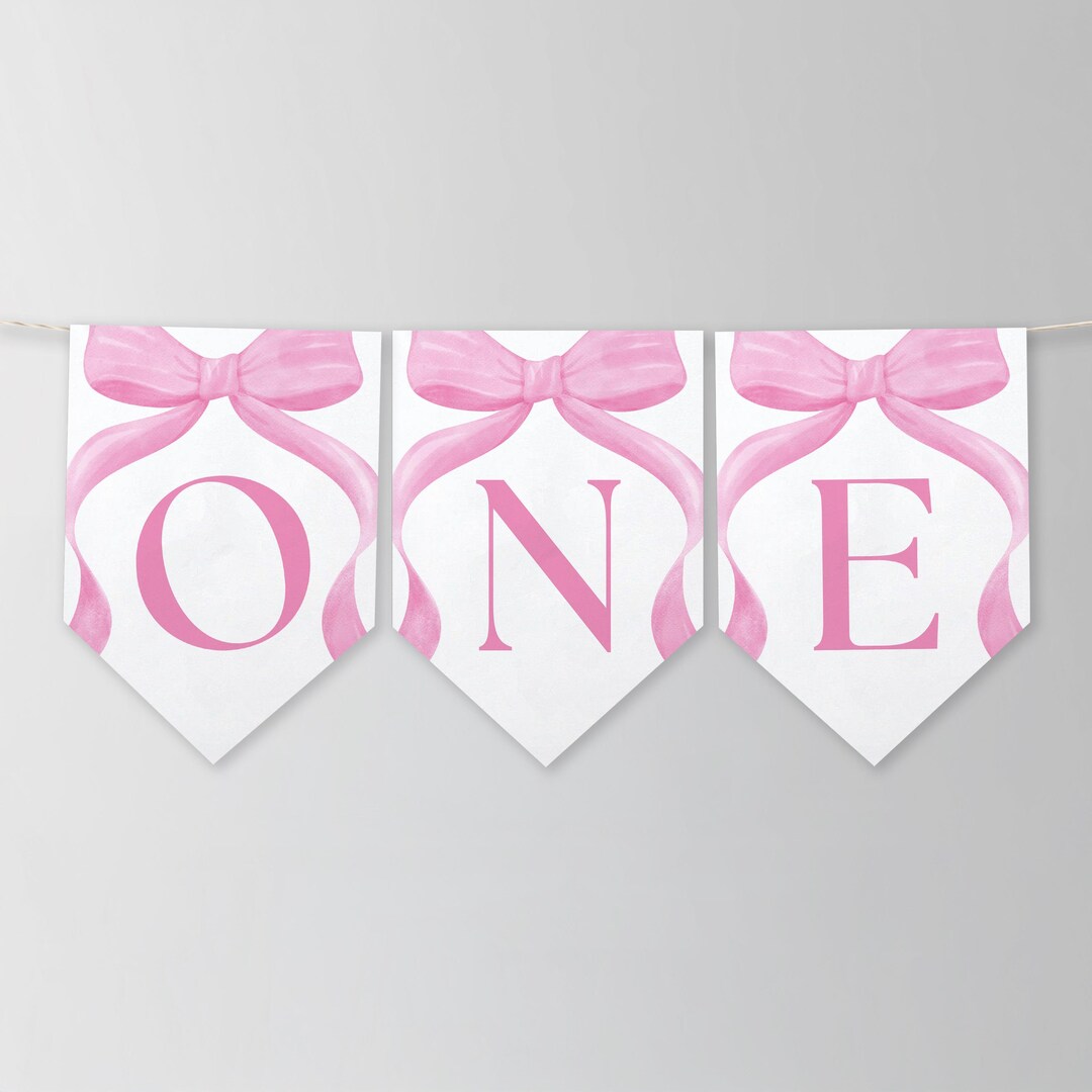 Pink Bow High Chair Banner Printable, 1st Birthday Banner for High ...