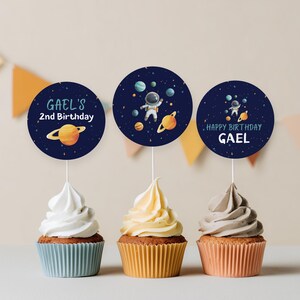 Editable Space Astronaut Birthday Cupcake Toppers | Second Trip Around the Sun Party Cake Toppers | Instant Digital Download 9098