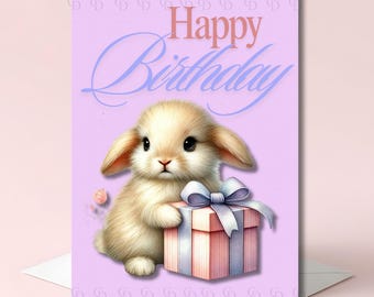Happy Birthday Bunny Wishes Digital Download 5 x 7