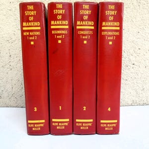 The Story Of Mankind, Home Decor, Book Decor, Decor,Set of Books, 1963 Book Set, Red Decor, History Of Man, Display Books