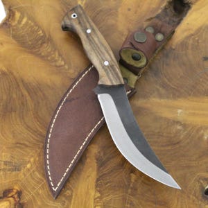 Handmade wooden handle hunting knife with sheath deer horn knife collector knife walnut wood curve knife groomsmen knife (Wh003)