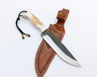 Handmade Deer Antler Handle Bushcraft Knife Custom Hunter Gifts Hunting Knife Men Full Tang Blade Outdoor Knife (Dh017)