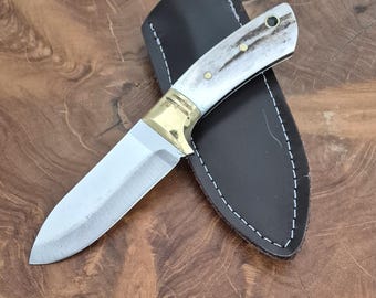 Personalized Hunting Knife Deer Antler and Brass Handle Custom Bowie Knife (Dh034)