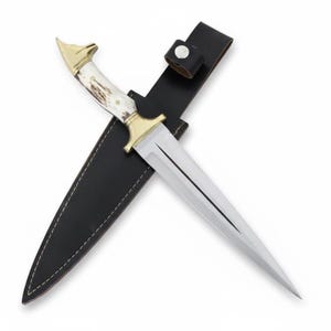 Stag antler handle dagger knife with leather sheath Athame knife Custom gifts for men Dagger Garter dagger (Dh031)