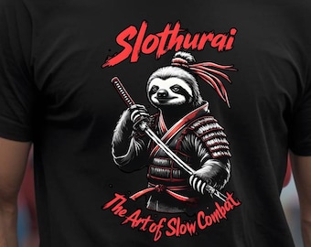 Sloth Samurai T-Shirt: Funny Warrior Graphic Tee, Slothuria Design