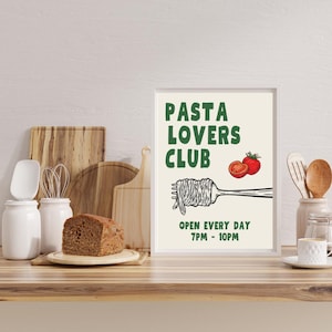 Pasta Art, Cute Pasta Print, Pasta Lovers, Members Only Artwork, Gallery Wall, Kitchen Art, Pasta, Playful Print, Italian Picture