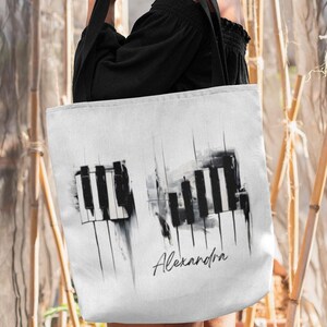 Sac fourre-tout pour piano de musique - Art abstrait de la musique de touches de piano - Sac fourre-tout personnalisable - Cadeau pour professeur de musique