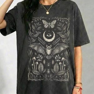Occult Bat T-Shirt, Mystical Moon Design, Bat Lover Gift