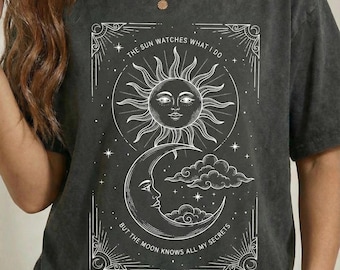 Celestial Sun and Moon Graphic T-Shirt, Tarot Illustration