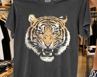 Vintage Tiger Illustration Shirt, Retro Wildtier Grafik