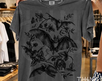 Botanical Bat Illustration T-Shirt, Nature Lover Tee