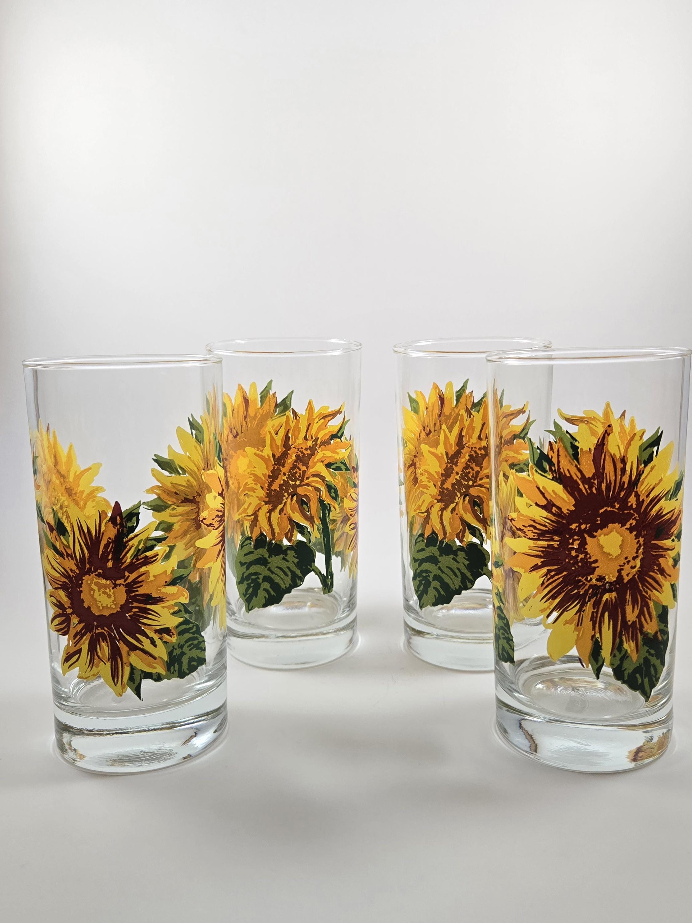 Set 4 Vintage Crisa Libbey Sunflower Drinking Glasses Tumblers - Etsy