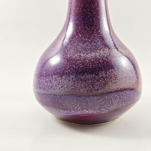 Vintage Flambe Glazed Long Neck Pottery Vase- Plum Purple with Blue Chinese Ox Blood Floral Vase- Signed