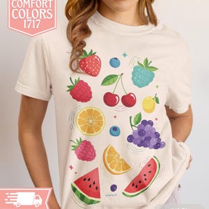 Fruitcore Shirt - Colorful Fruit Pattern T-Shirt - Cute Summer Fruit Tee - Comfort Colors Unisex Shirt - Berry Watermelon Citrus Design