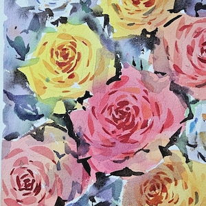 Original Watercolor Painting Rose Bouquet