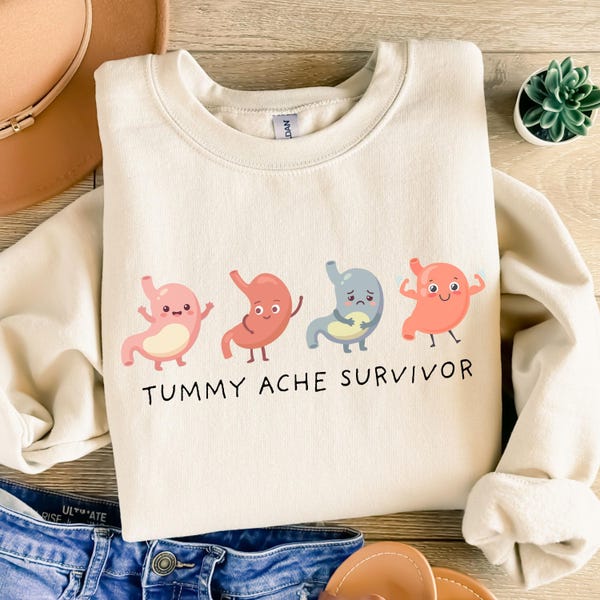 Tummy Ache Survivor Sweatshirt, Funny Cutecore Kids IBS Sweater, IBD Celiac Desease Lactose Intolerant Gastroparesis Chronic Illness Shirt