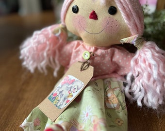 Raggedy Annie Spring Springtime Bunny Lamb Pink Handmade