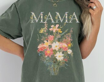Mama Watercolor Floral T-Shirt, Vintage Bouquet Mom Tee