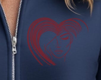 Minimalist Heart Art Zip Hoodie – Valentine's Gift for Her