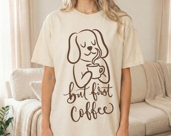 Coffee Lover Dog T-Shirt, Minimalist Caffeine Graphic Tee