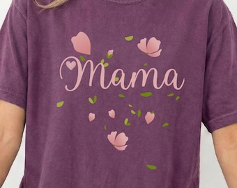 Mama Floral Shirt, Minimalist Pink Flower Mom Tee, Comfort Colors