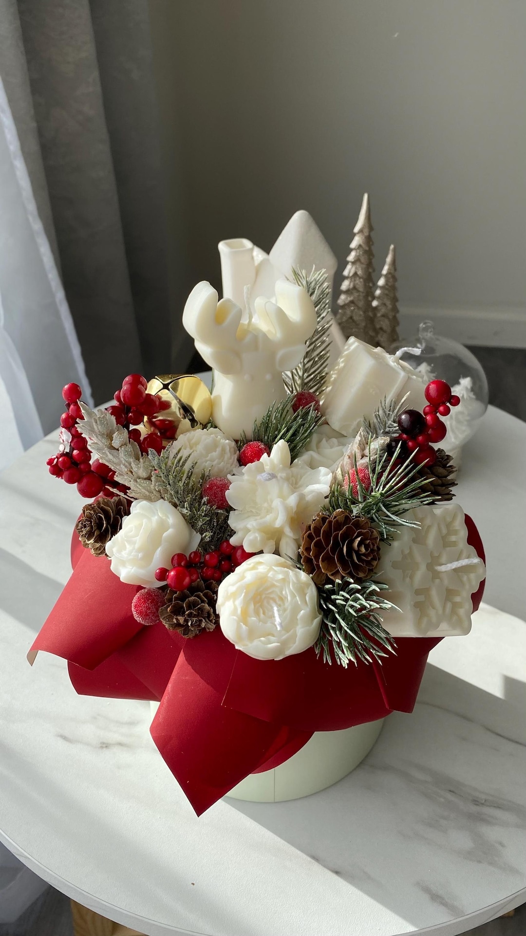 Christmas Candle Bouquet: Soy Wax Floral Arrangement Gift - Etsy