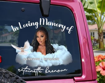 Personalized Photo Memorial Car Decal, In Loving Memory Cloud Design