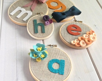 Personalized Custom Girls Blooms // Embroidery Hoop // Wall Decoration