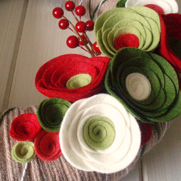 Yarn Wreath Felt Handmade Holiday Door Decoration - Holiday Special 12in