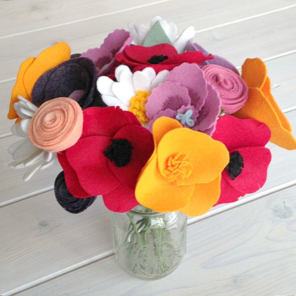 Handmade Felt Flower Stem Bouquet - Bunch of 5 Stems