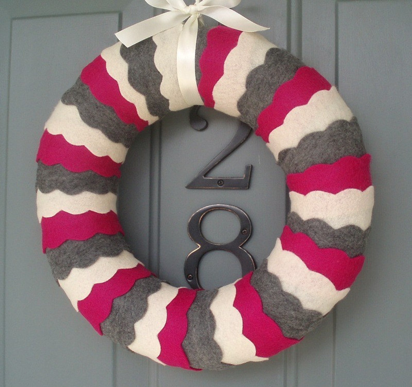 Wreath Felt Handmade Door Decoration Wave Hello 12in Etsy
