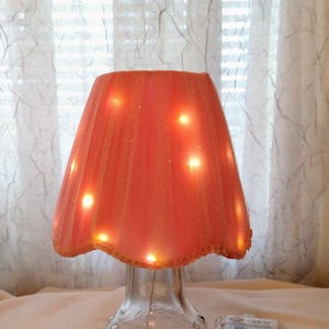 Pink Tulle with Sparkly Accents ~ Battery Operated LED Lighted Lampshade. 5&quot; H Empire style