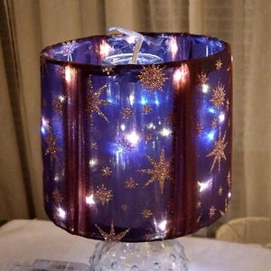 Celestial LED Lampshade, Purple with Pink Gold Glitter Stars, Clip On (5"H)