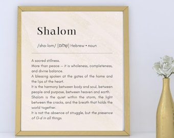 Shalom Hebrew Wall Art | Printable Jewish Definition | Peace Spiritual Judaica Decor | Modern Shalom Digital Download