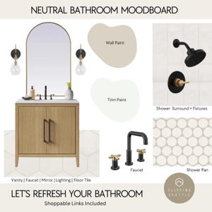 Tablero de ideas para baños neutros listo para usar / Renovación completa del baño / Enlaces de compra incluidos