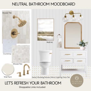 Moodboard / Diseño de interiores / Diseño de baños / Baño listo para usar / Baño tipo spa / Baño con estilo / Baño moderno en blanco y negro neutro