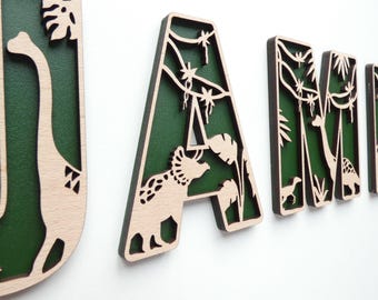 Personalised Dinosaur Wooden Letters |  Name Sign Decoration | Children's Bedroom Playroom Wall Art