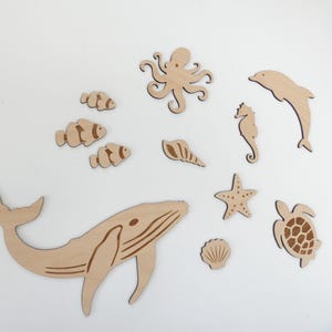 Under the Sea Decorations | Children's Wooden Wall Art Accessory | Wooden Nursery Playroom Decor  | Sea life, Animals, Whale, Turtle, Shell