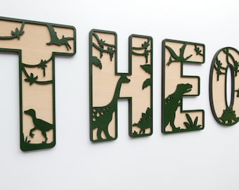 Dinosaur Wooden Name Sign | Dino Nursery Decor, Playroom Wall Art