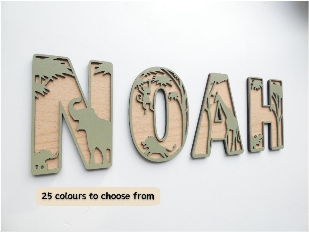 Safari Animal Wooden Name Sign | Jungle Theme Nursery Decor - Etsy UK