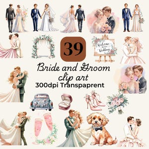 Watercolor Bride and Groom Clip Art: Wedding PNG Bundle (Digital Download