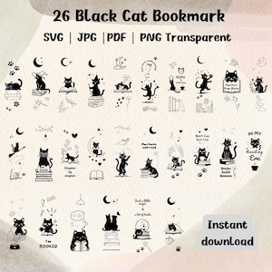 Black Cat Bookmark SVG bundle, cat silhouette, bookmark png, cute bookmark, printable bookmark, svg files for cricut