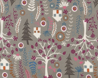 Forest Houses in Taupe, Timeless treasures Fabrics