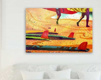 Surfers Art Print on Canvas "Board Meeting" 36 x 24 inches