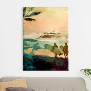 Surfers on beach Art Print on Canvas &quot;Sun sets&quot; 24 x 36 inches