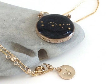 Gold Taurus Constellation Necklace: Hand-Stamped Zodiac Jewelry