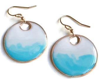 Aegean Circle Dangle Earrings Ombré | Ombré Blue Circle Earrings | Gold Circle Earrings | Ocean Earrings | Silver Dangle Statement Earrings