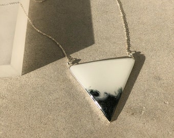 Gray Ombré Triangle Pendant Necklace | Silver Statement Necklace | Carla De La Cruz Jewelry | Geometric Jewelry
